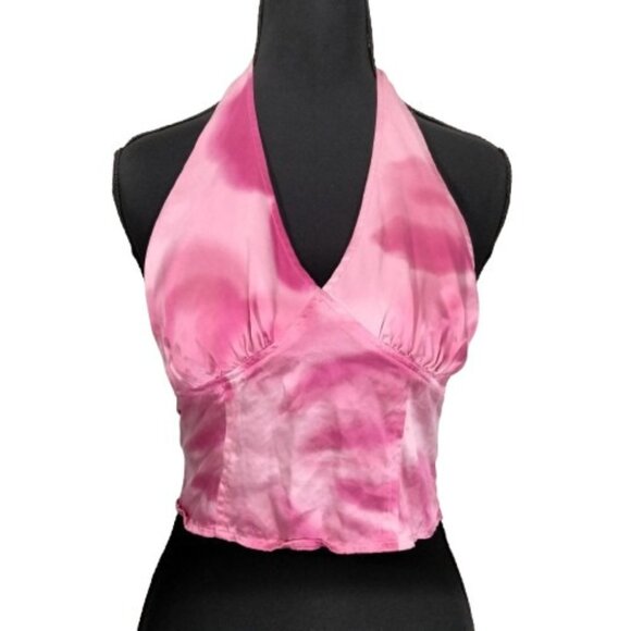 Express Magenta Silk Halter Top Tie Dye Rave Y2K 90s 2000s Boho Hot Pink Fairy - Picture 1 of 5